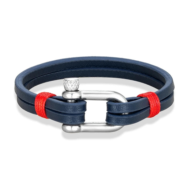 Nautical Double Strap Bracelet Stainless Steel Shackle Closure