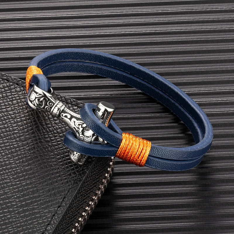 Men's Hammer Double Strand Blue Leather Bracelet