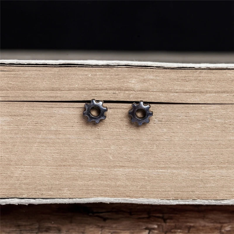 Sterling Silver Steampunk Studs Hip-Hop Ear Jewelry for Men & Women