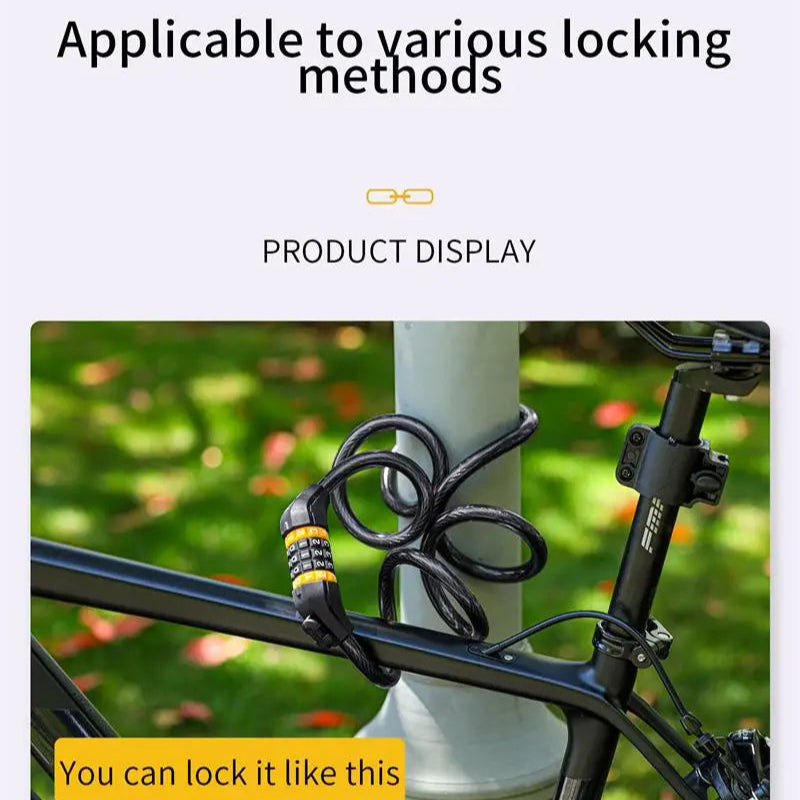 Bike Cable Lock Anti-Theft Password Security for MTB, Road, Scooter & Motorcycle