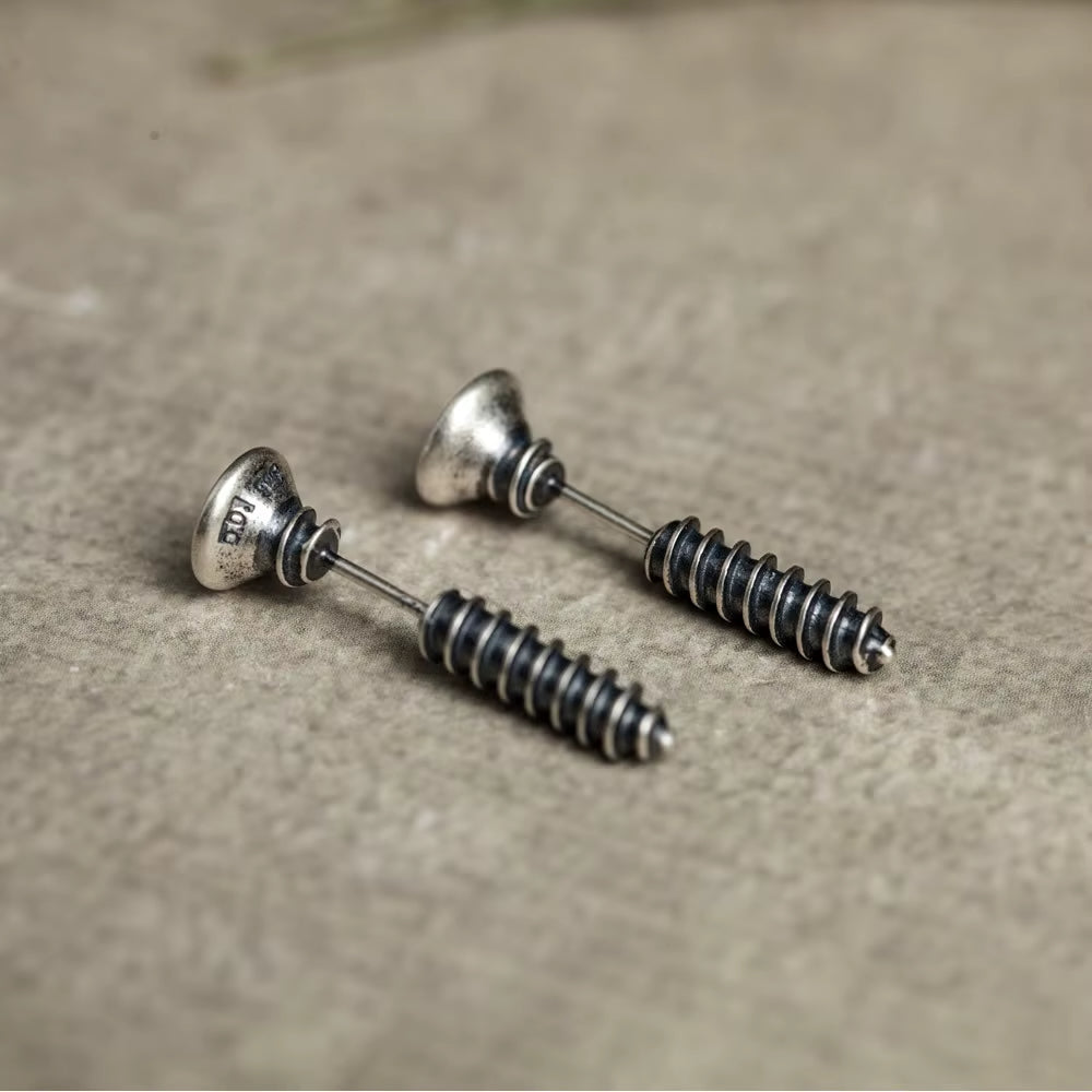 Gothic Screw Stud Earrings 925 Sterling Silver Retro Punk Jewelry, Perfect for You