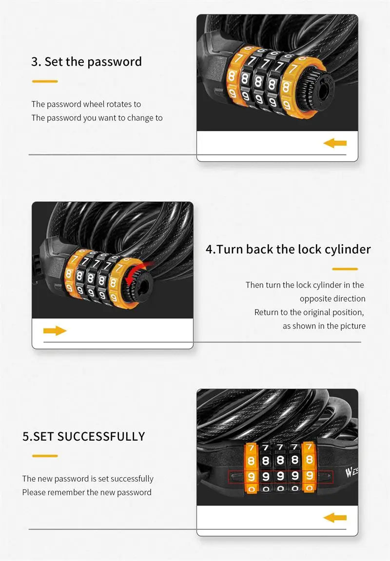 Bike Cable Lock Anti-Theft Password Security for MTB, Road, Scooter & Motorcycle