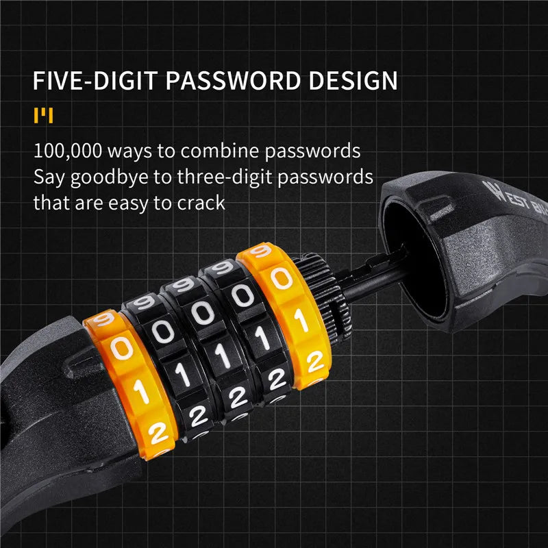 Bike Cable Lock Anti-Theft Password Security for MTB, Road, Scooter & Motorcycle