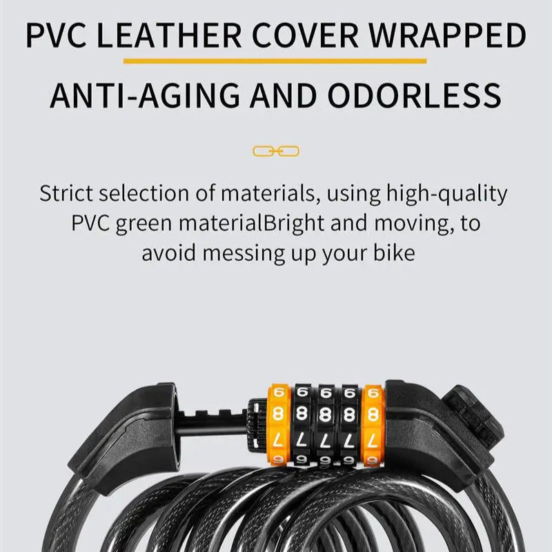 Bike Cable Lock Anti-Theft Password Security for MTB, Road, Scooter & Motorcycle