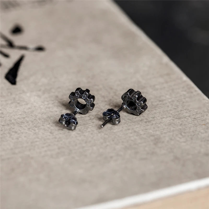 Sterling Silver Steampunk Studs Hip-Hop Ear Jewelry for Men & Women