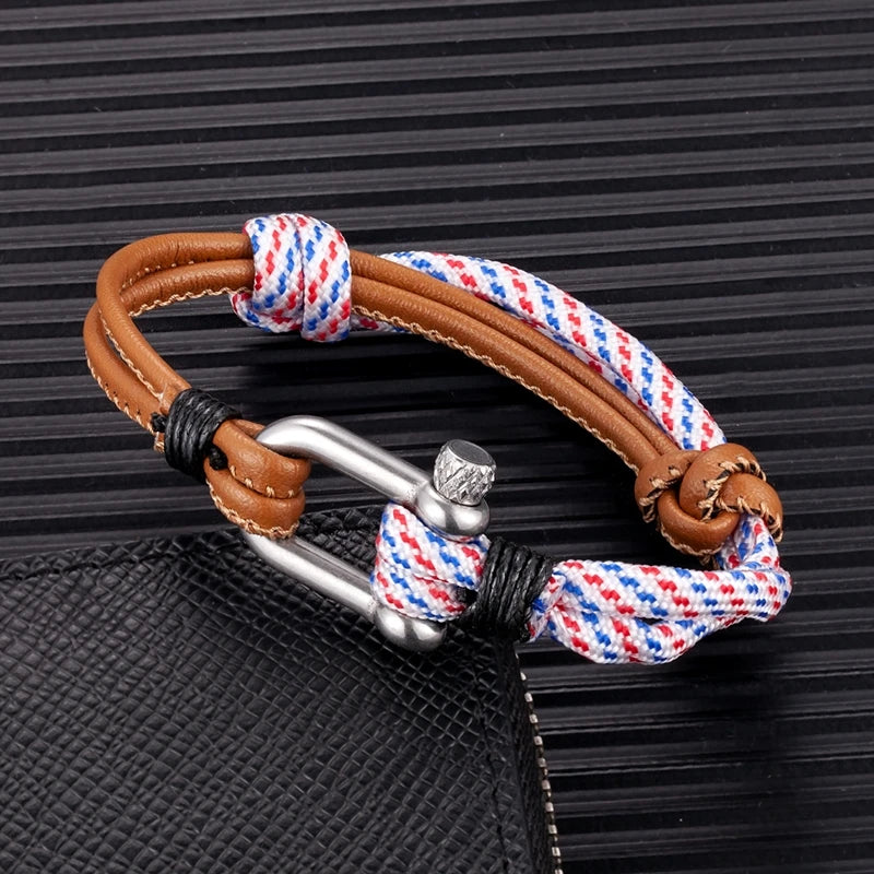 Navy Style Paracord Survival Bracelet U-Shaped Stainless Steel Shackle