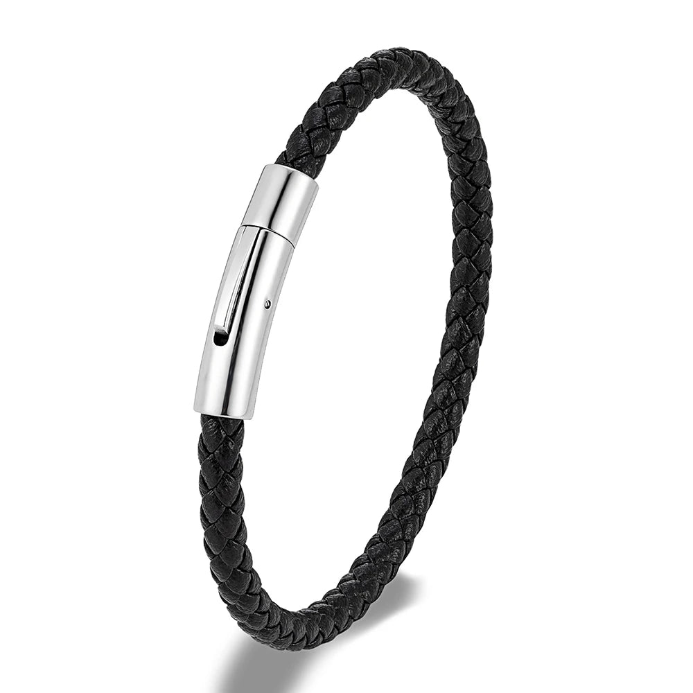 Pulsera de cuero trenzado con cierre magnético para hombre y mujer