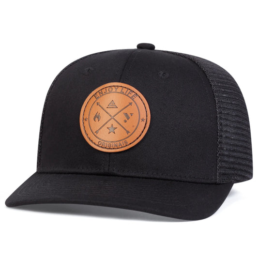 Radiate - Gorra trucker de malla DISFRUTA LA VIDA, etiqueta de cuero, unisex