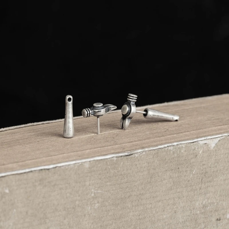 Artisan Hammer Stud Earrings 925 Silver