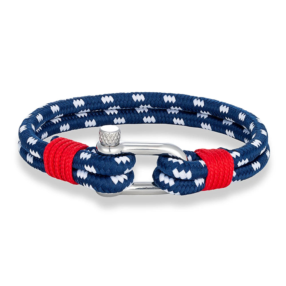Double Strand Rope Bracelet - Stainless Steel Shackle, 4 Colors, 4 Sizes, Unisex