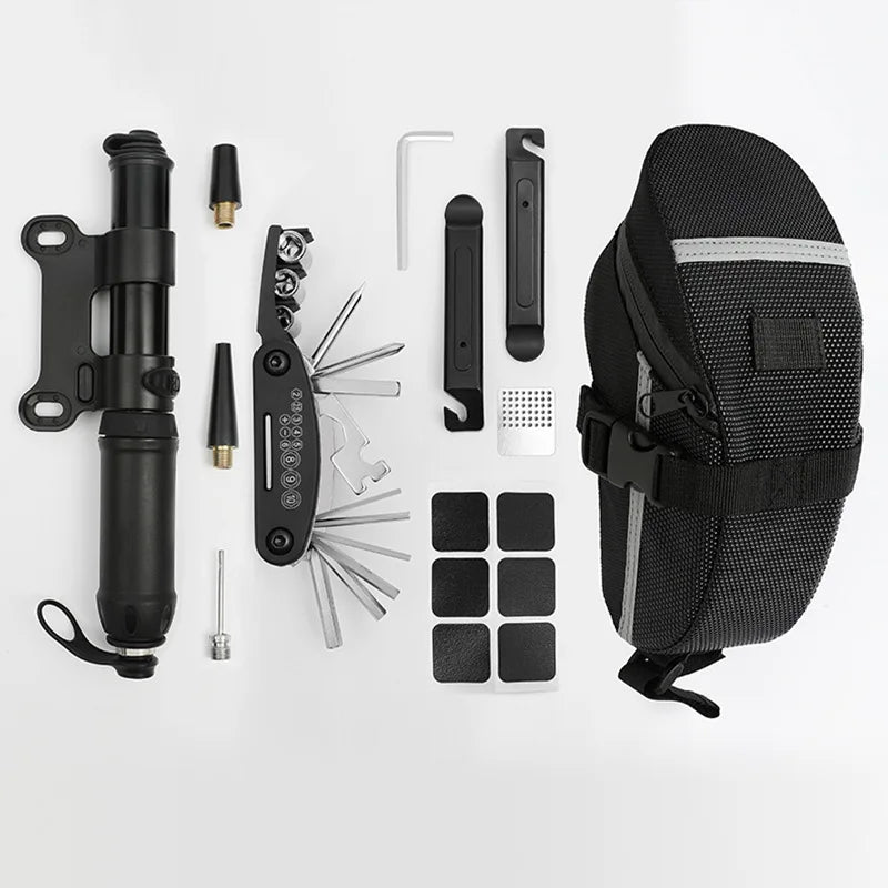 Bicycle Repair Tool Kit Pump Tire Patch Multifunctional Wrench