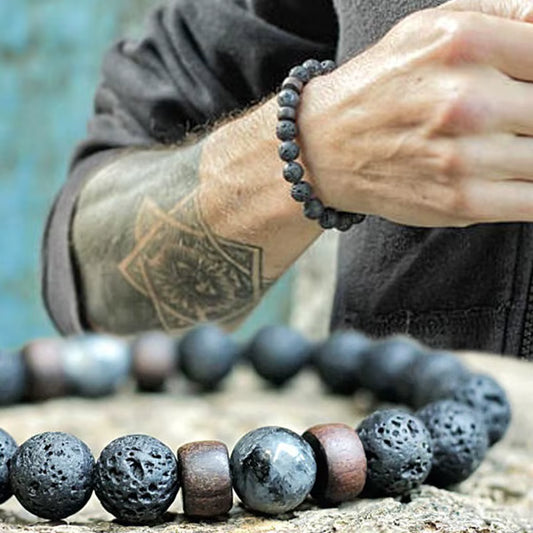 Pulsera Surf Spirit de piedra volcánica - Cuentas de ónix negro natural con propiedades curativas