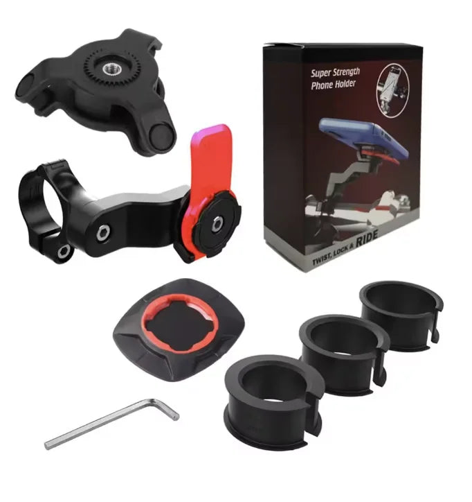 Shockproof Bike & Motorcycle Phone Mount – Rotating Handlebar Holder | 4.7–7.2" (5 Configs)