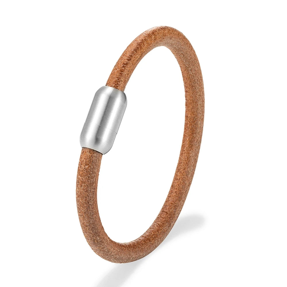 Genuine Leather Bracelet – Stainless Steel Magnetic Clasp | Men’s Vintage Style
