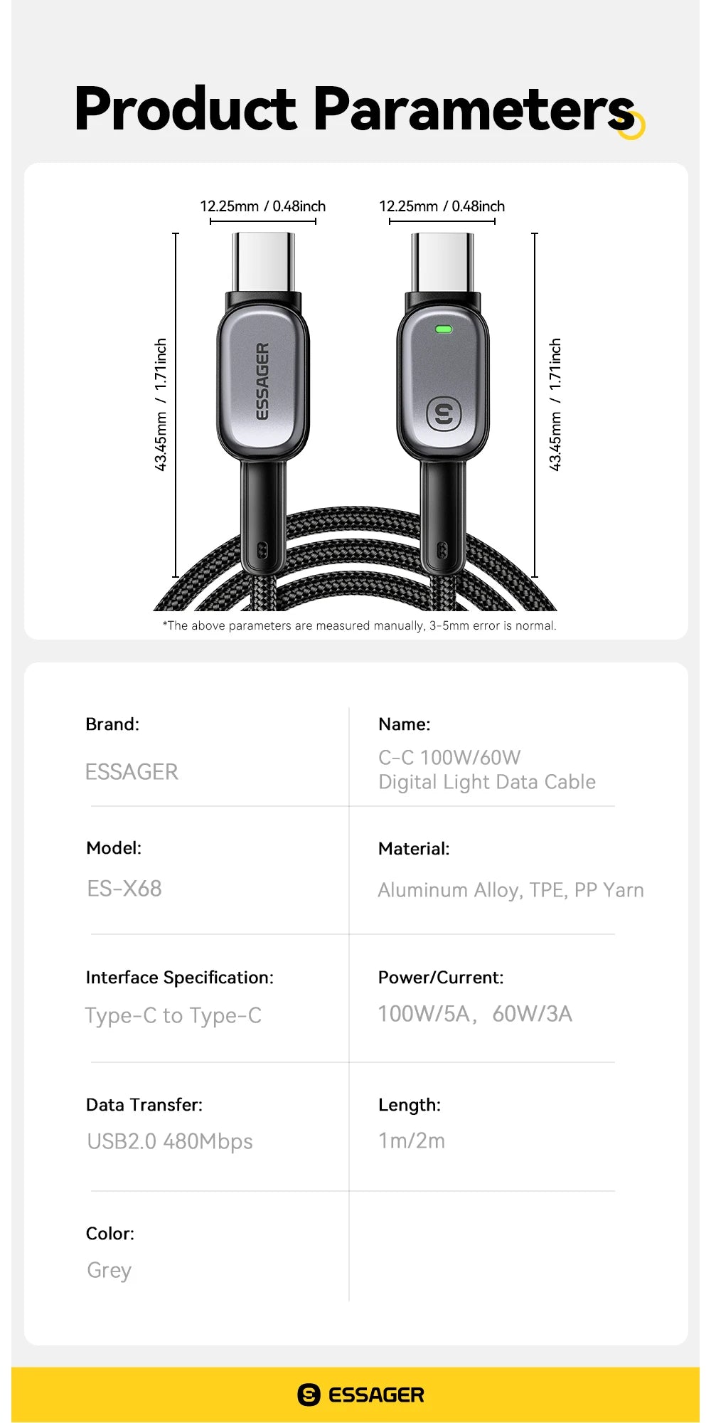 USB-C to USB-C Cable with LED Display 100W - Smart Fast Charging Cable | Universal Devices