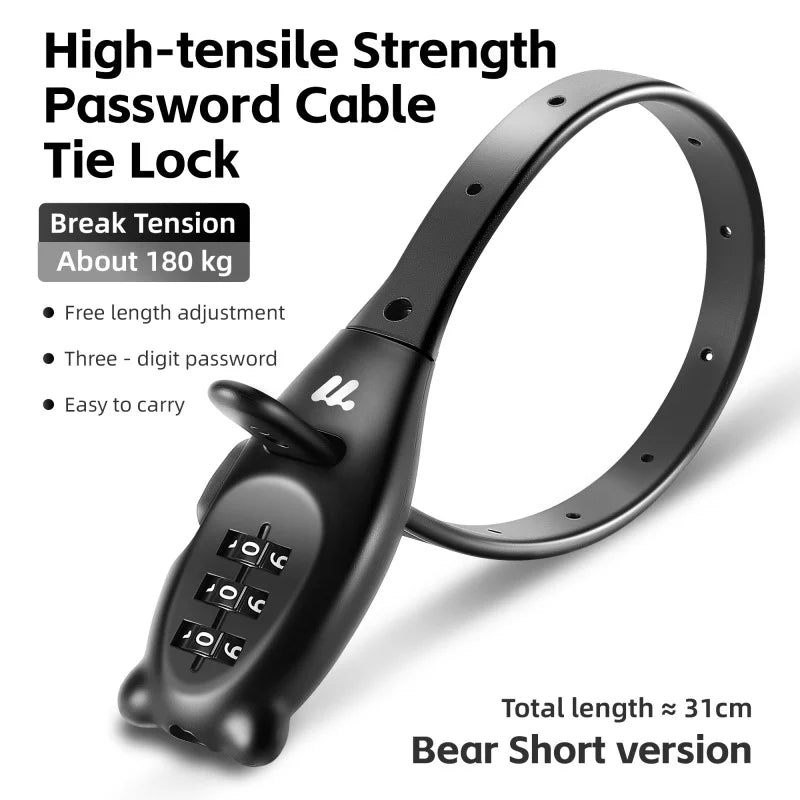 Portable Cable Combination Lock - Zinc Alloy, 3-Digit, 31cm & 53cm, Helmet & Bike