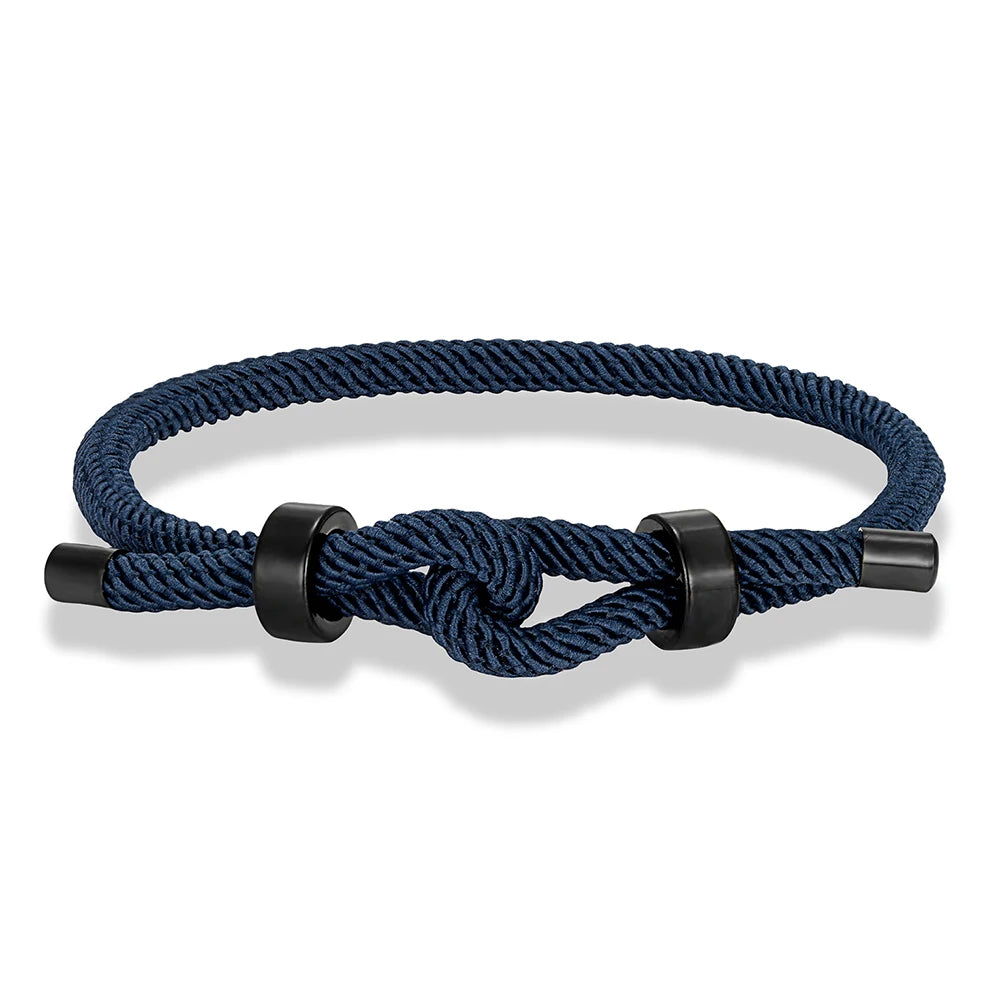 Adjustable Rope Bracelet Black Steel Charm, Waterproof & Durable