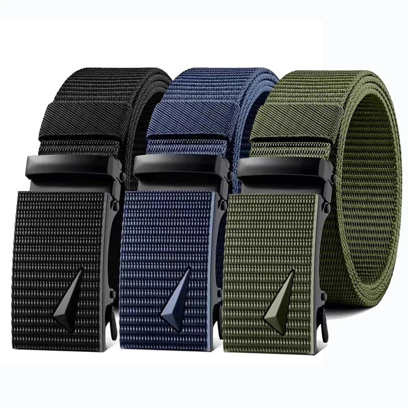 Cinturón automático para hombre con hebilla de metal y nailon, informal, para deportes al aire libre y trabajo