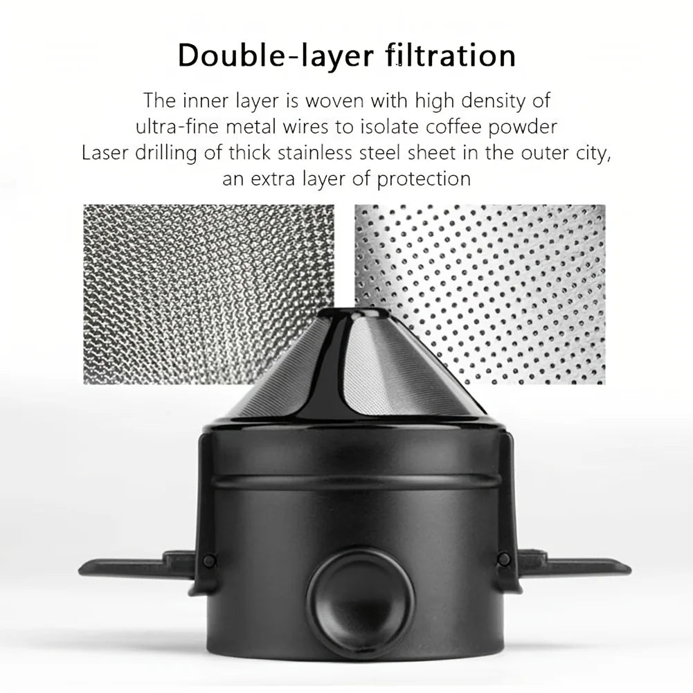 Cafetera portátil de acero inoxidable con filtro plegable
