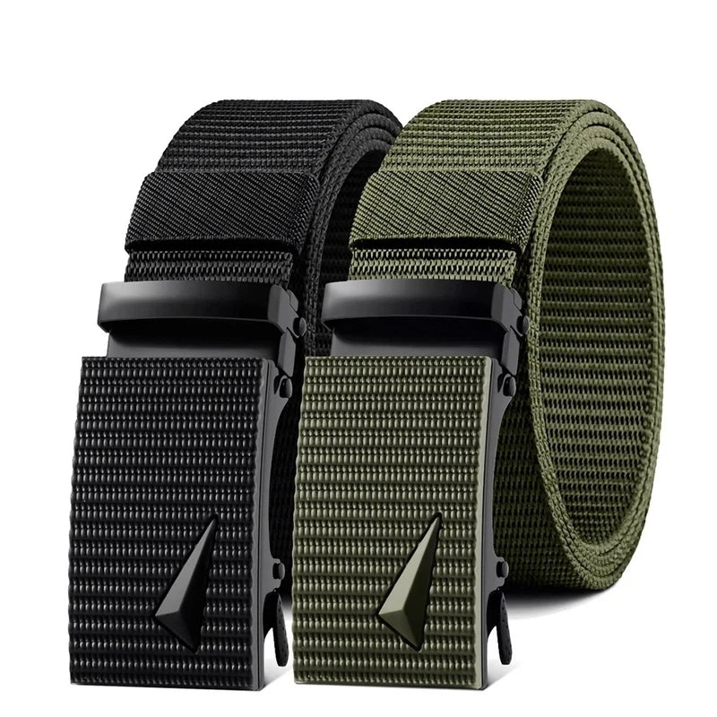 Cinturón automático para hombre con hebilla de metal y nailon, informal, para deportes al aire libre y trabajo