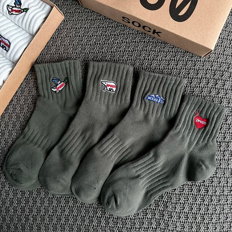Calcetines de tobillo bordados – Paquete de 4 | Mezcla de algodón unisex