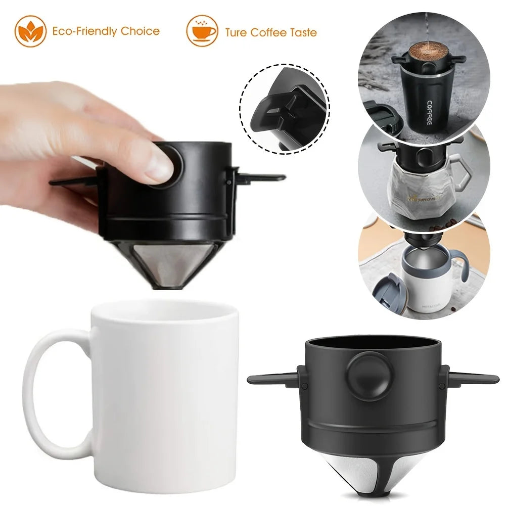 Cafetera portátil de acero inoxidable con filtro plegable