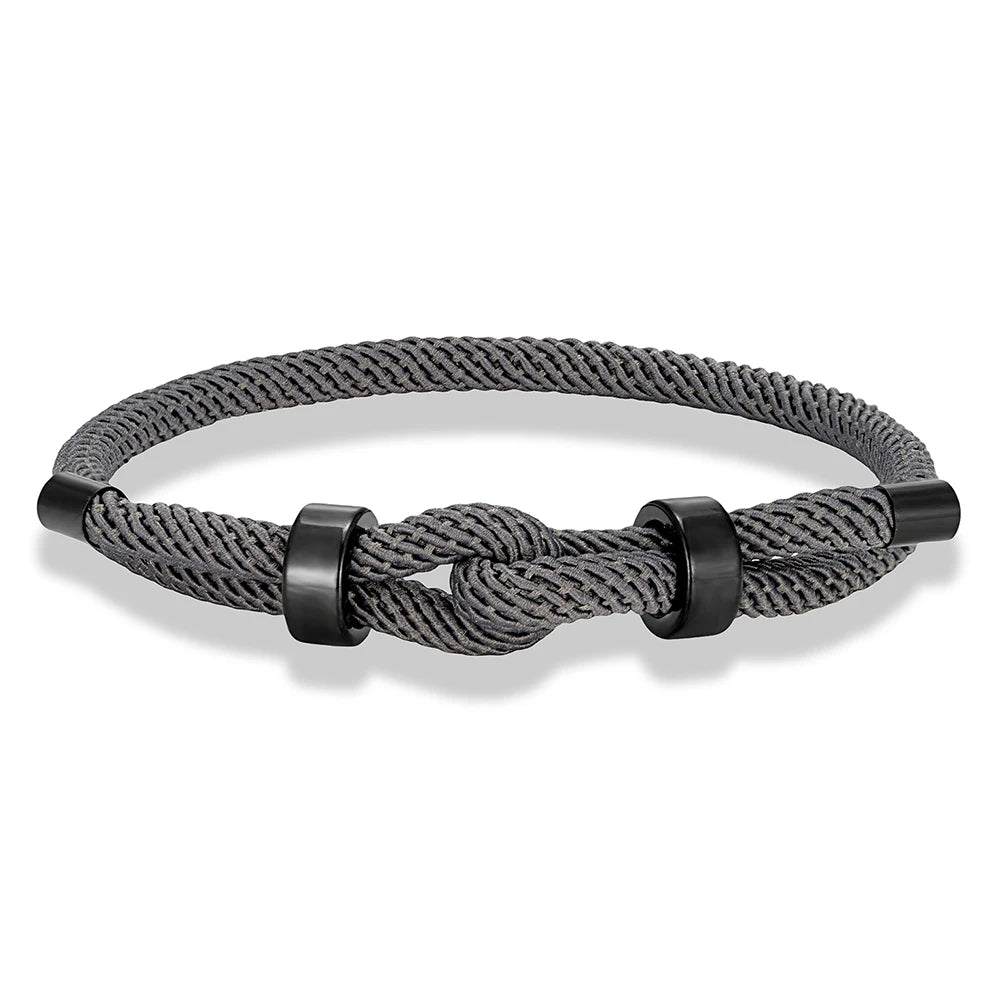 Adjustable Rope Bracelet Black Steel Charm, Waterproof & Durable
