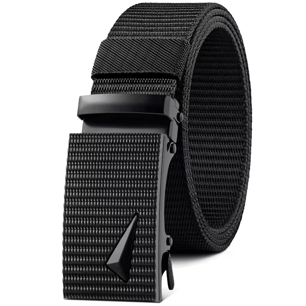 Cinturón automático para hombre con hebilla de metal y nailon, informal, para deportes al aire libre y trabajo