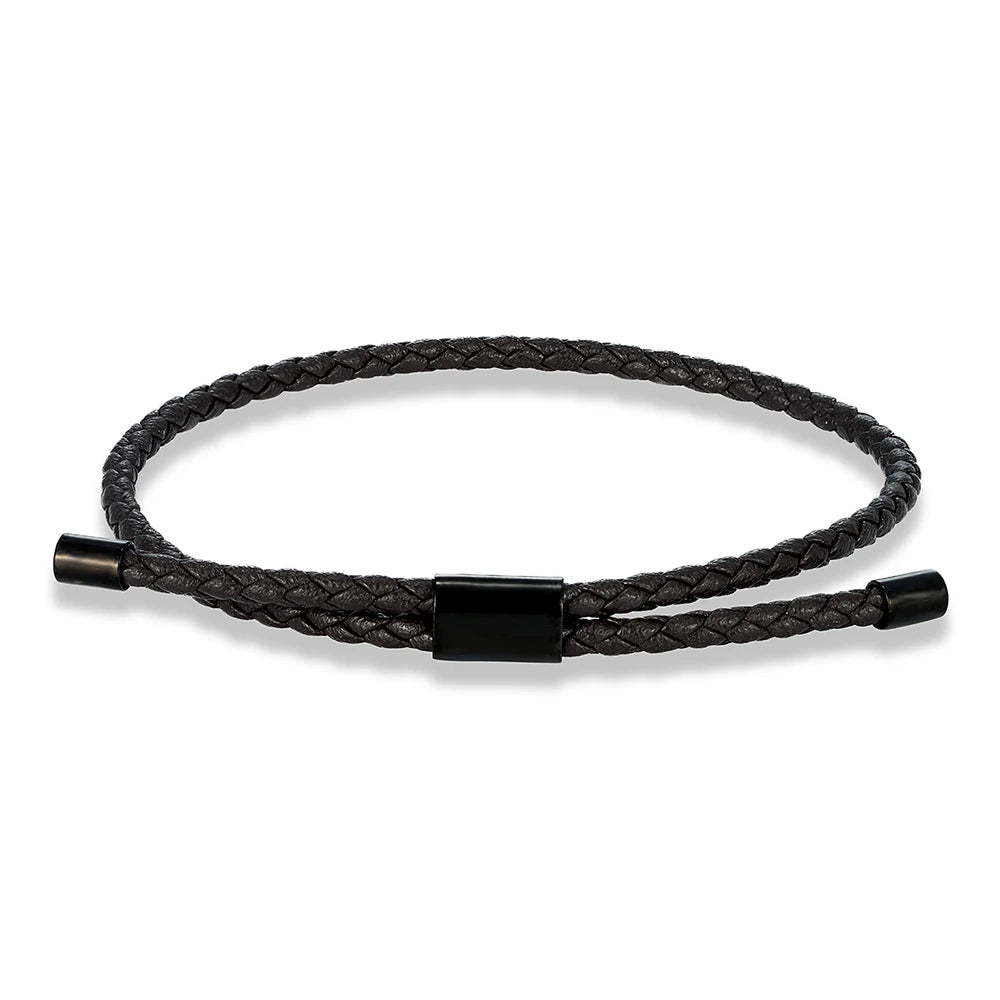 Braided Leather & Steel Adjustable Bracelet Unisex Charm Style