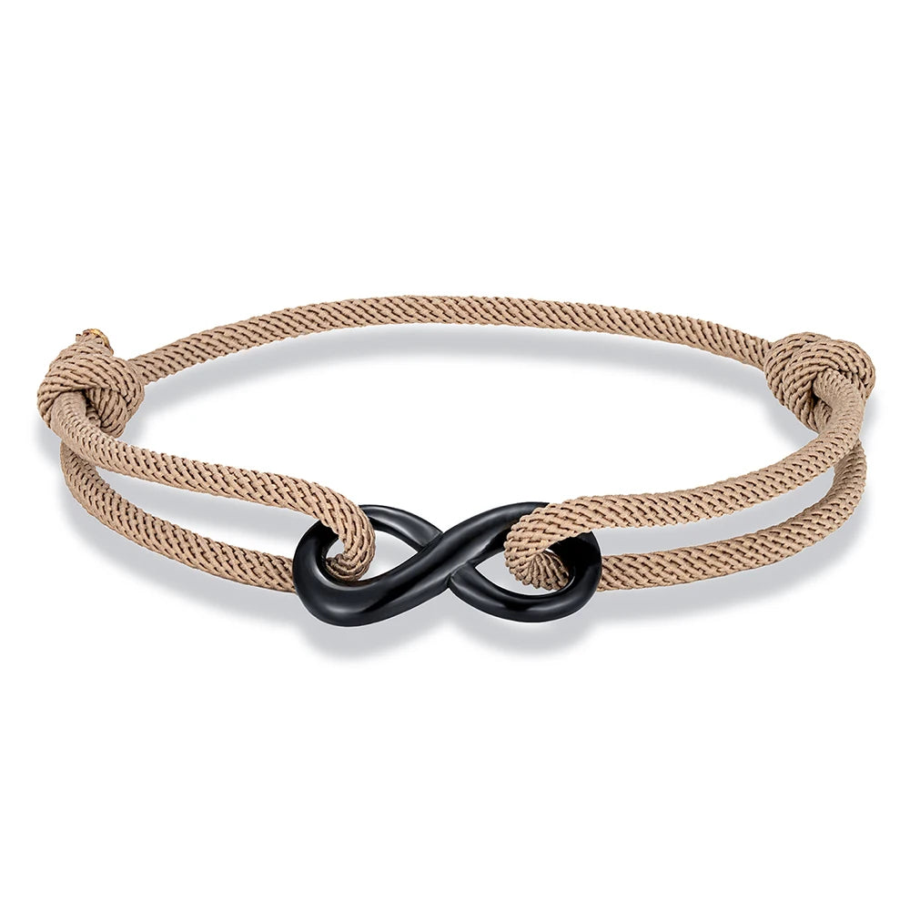 Infinity Duo Bracelet Adjustable Black Rope & Steel
