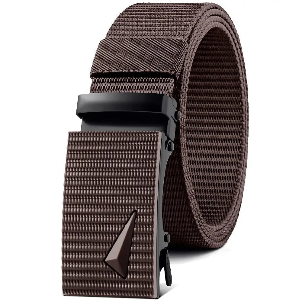 Cinturón automático para hombre con hebilla de metal y nailon, informal, para deportes al aire libre y trabajo