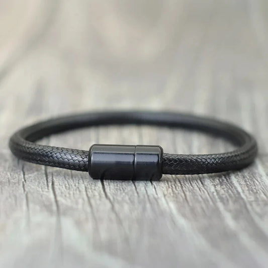 IronTide Leather and Rope Punk Bracelet with Magnetic Closure deideas