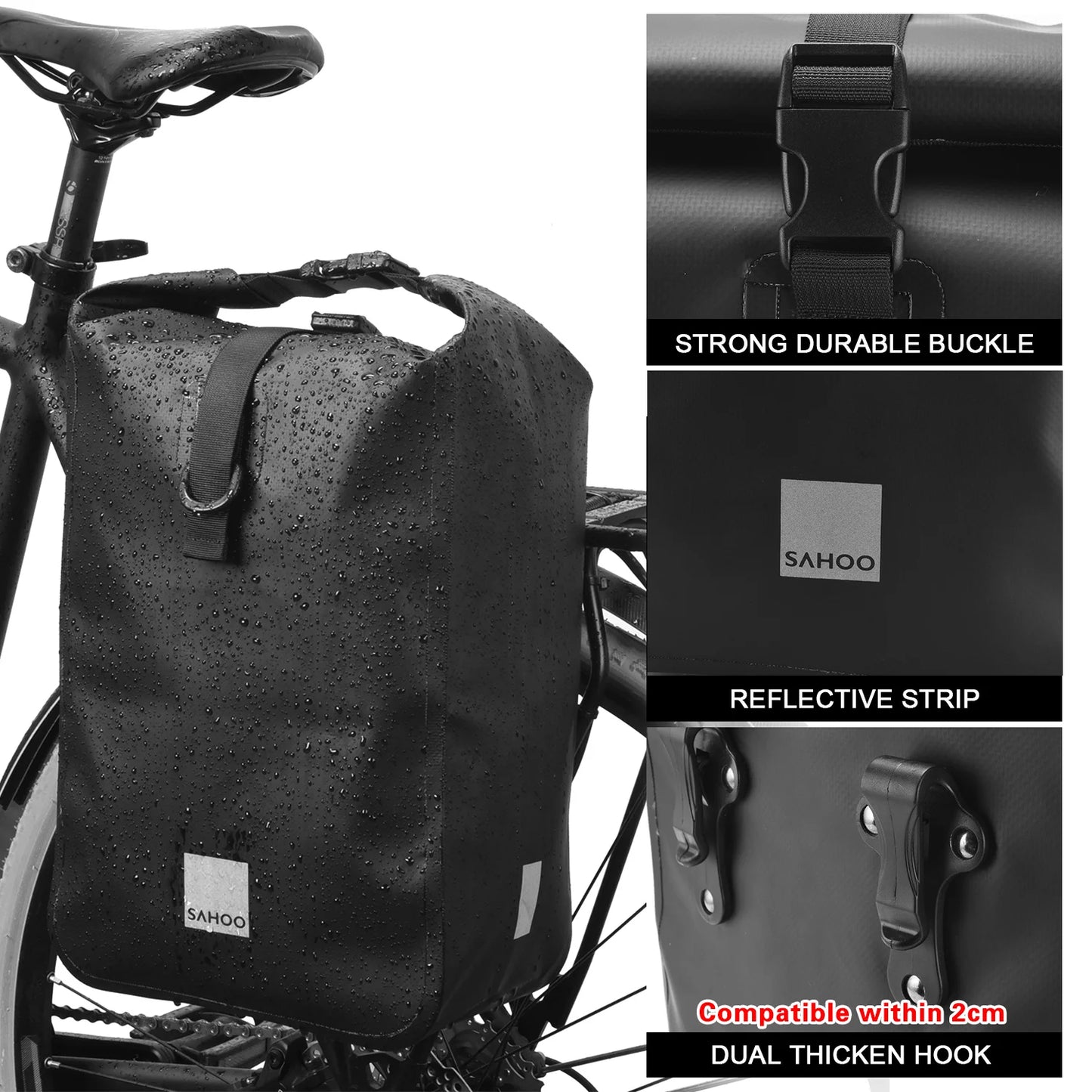 Waterproof Bike Rear Pannier Bag 10L Large Capacity with Reflective Strips