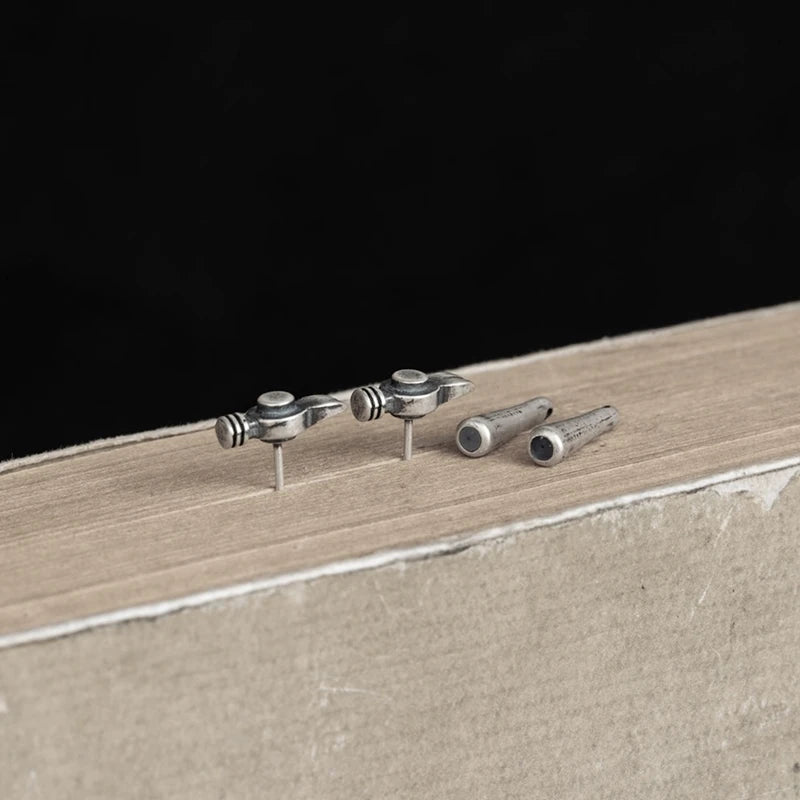 Artisan Hammer Stud Earrings 925 Silver