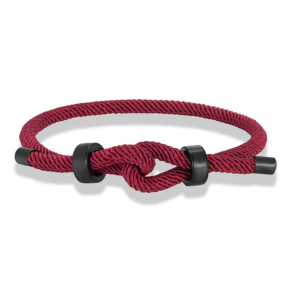 Adjustable Rope Bracelet Black Steel Charm, Waterproof & Durable