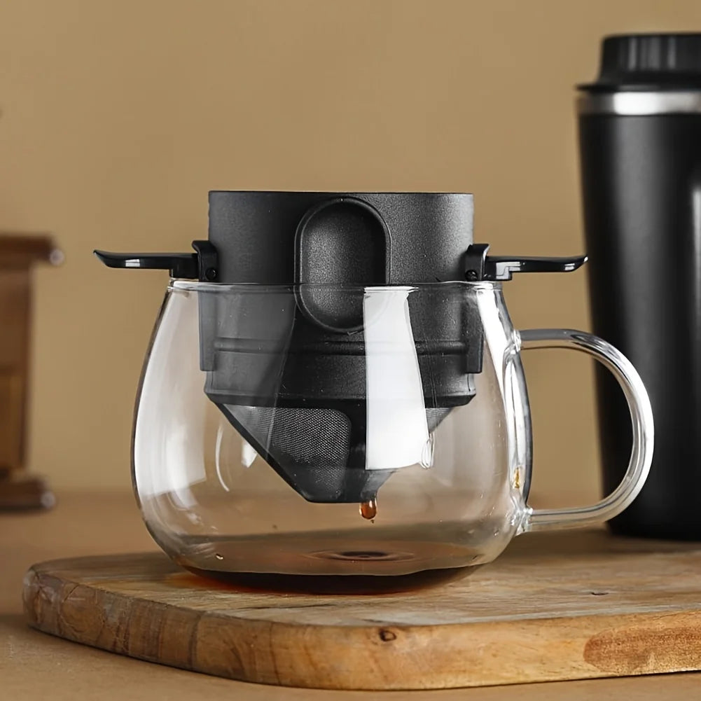 Cafetera portátil de acero inoxidable con filtro plegable