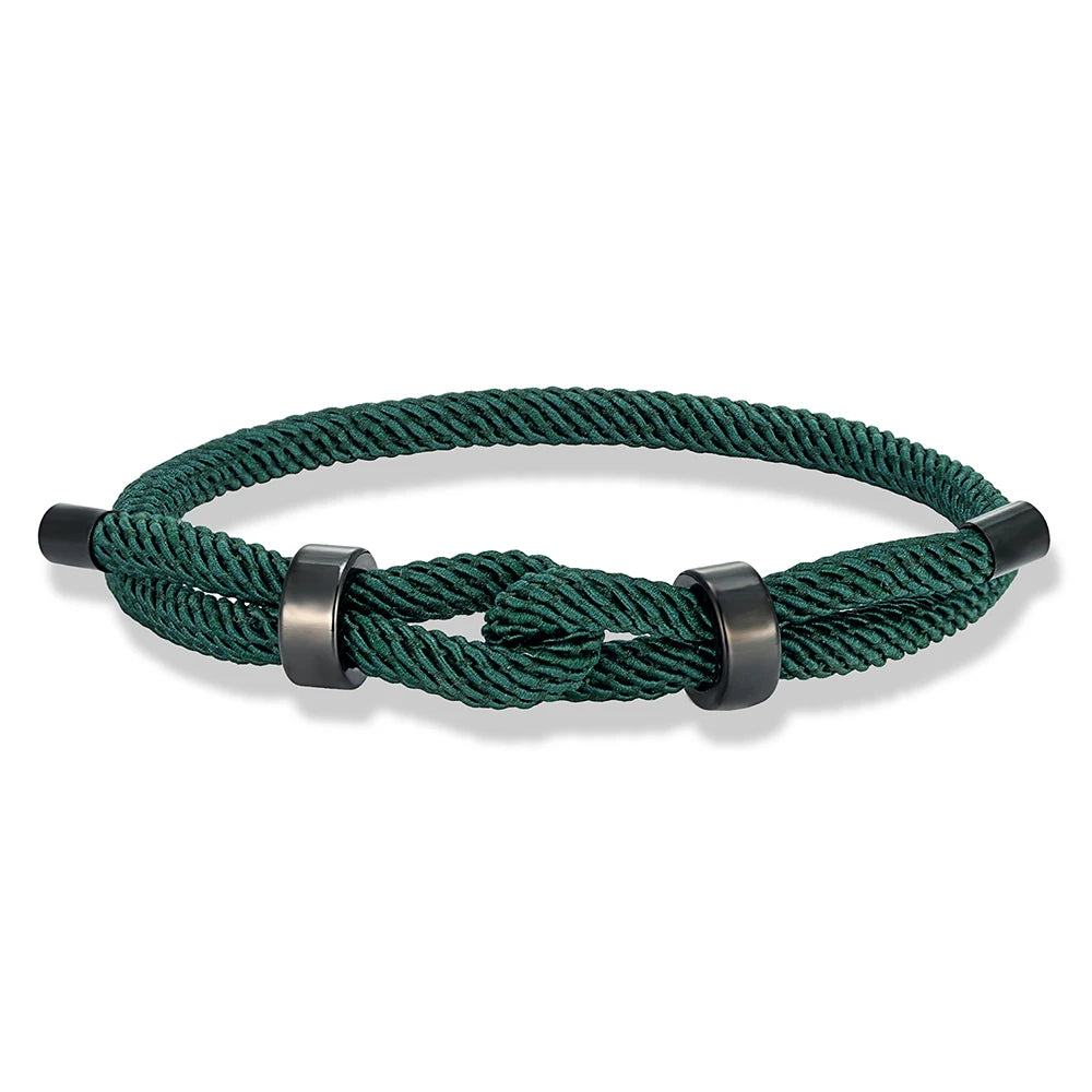 Adjustable Rope Bracelet Black Steel Charm, Waterproof & Durable