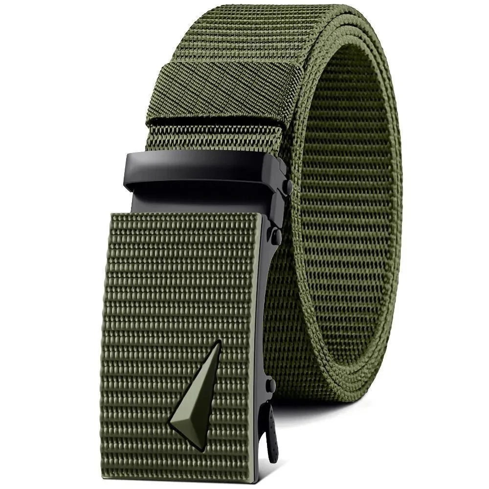 Cinturón automático para hombre con hebilla de metal y nailon, informal, para deportes al aire libre y trabajo