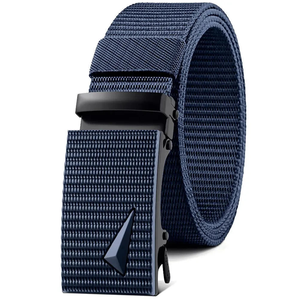 Cinturón automático para hombre con hebilla de metal y nailon, informal, para deportes al aire libre y trabajo