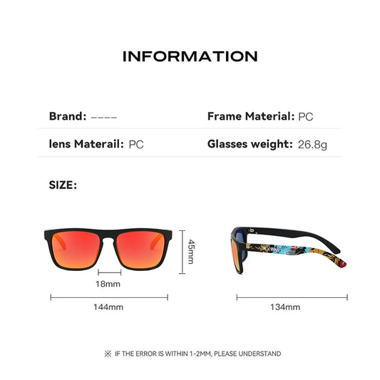 Wraparound Polarized Sport Sunglasses - UV400, TAC Lens, 63mm, Case Included, 10 Colors