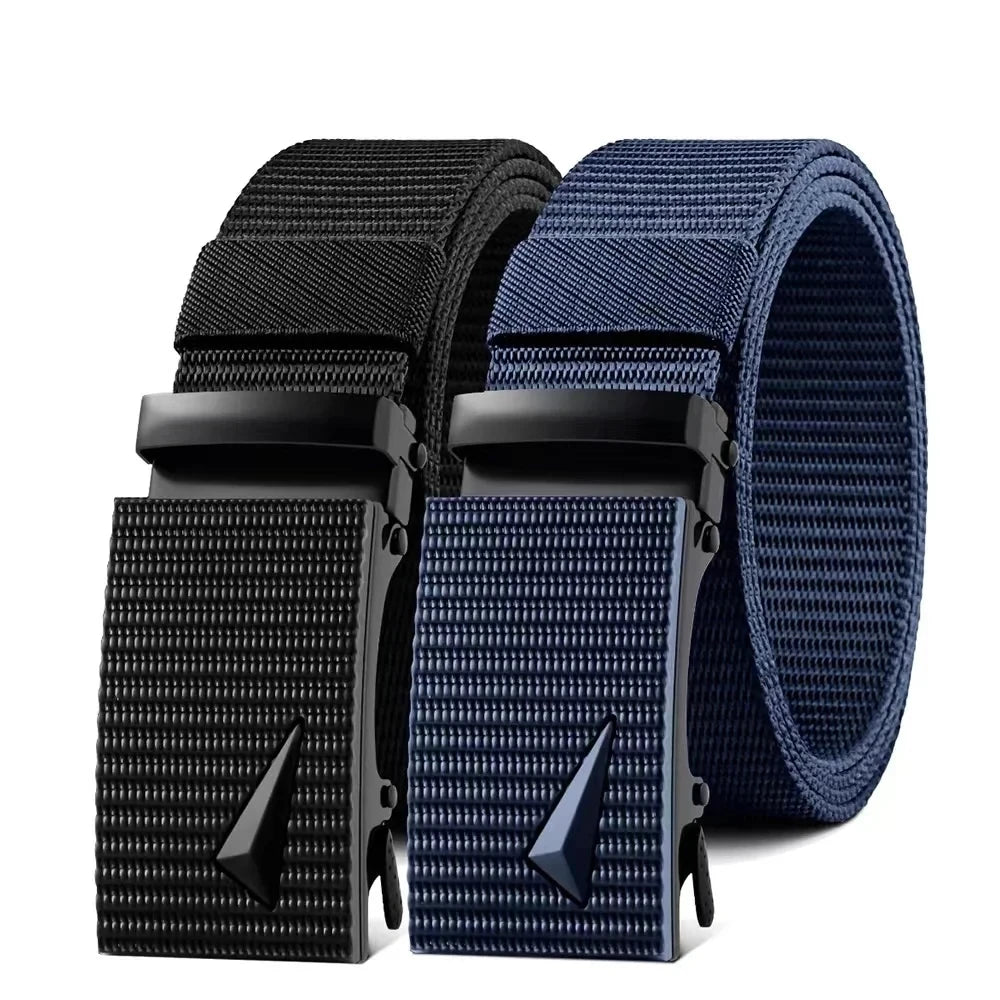Cinturón automático para hombre con hebilla de metal y nailon, informal, para deportes al aire libre y trabajo