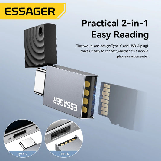 Dual-Interface Card Reader - USB-C & USB 2.0 to MicroSD/TF Adapter for Tech Professionals