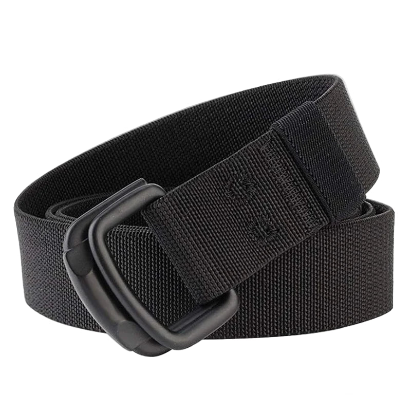 Black belt with a buckle on a white background, featuring the brand 'MaiKun'.