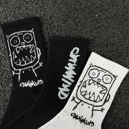 Japanese Cotton Hip Hop Socks - Cartoon Pattern (4 Pairs)