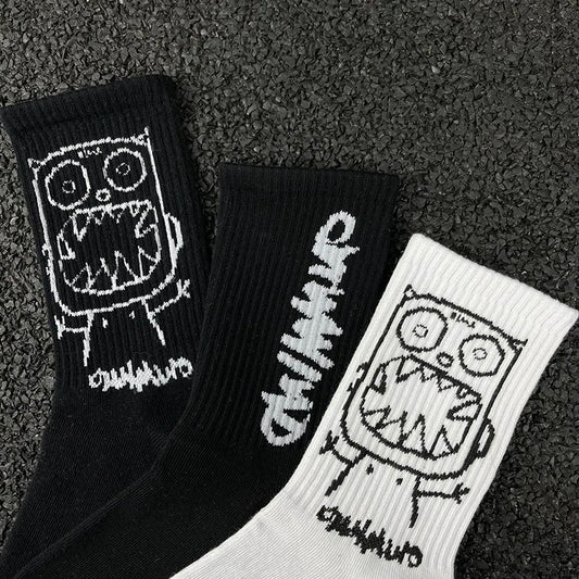 Japanese Cotton Hip Hop Socks - Cartoon Pattern (4 Pairs)