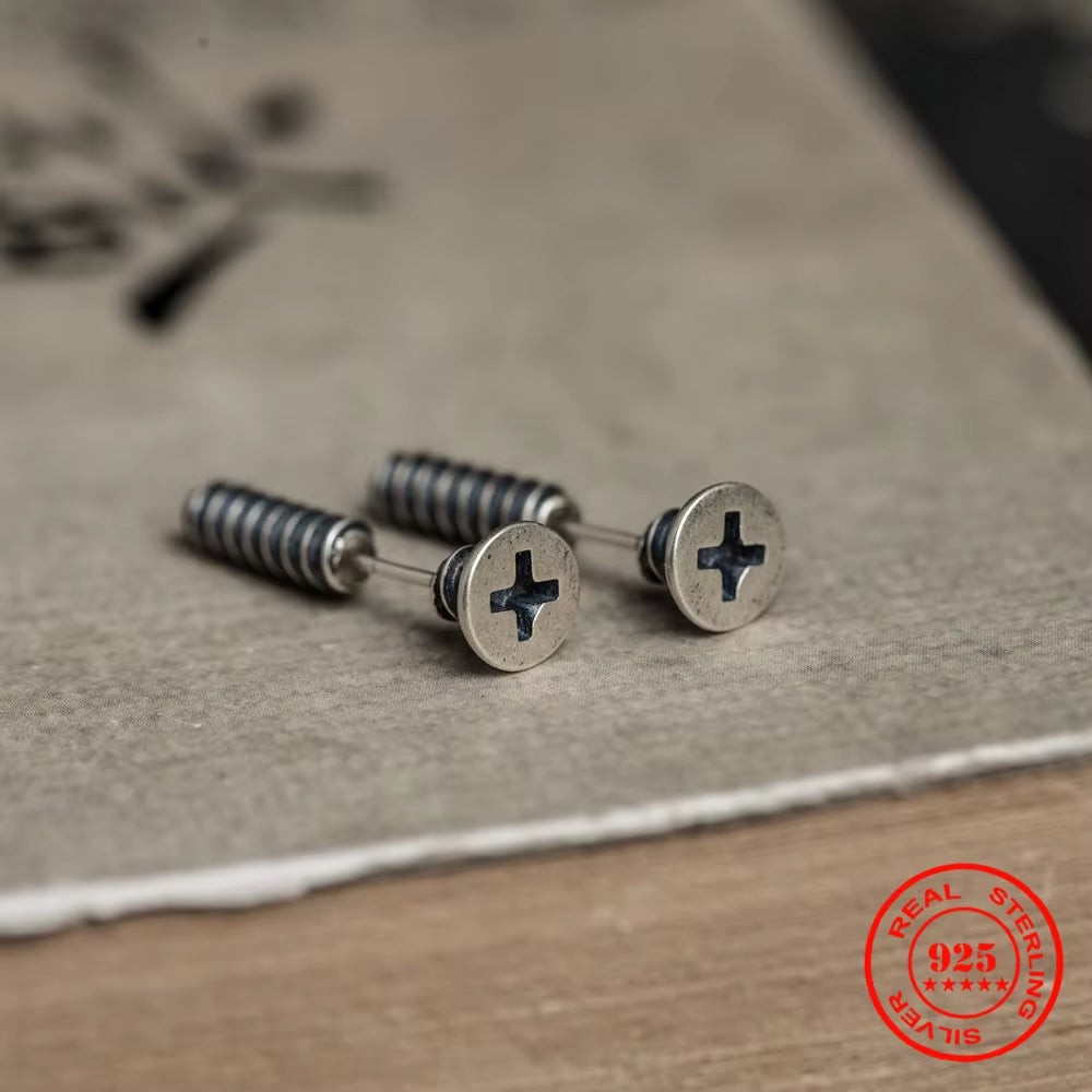 Gothic Screw Stud Earrings 925 Sterling Silver Retro Punk Jewelry, Perfect for You