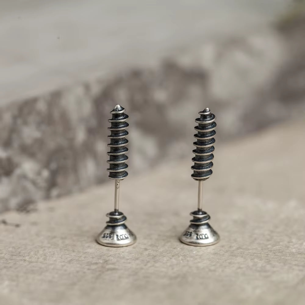 Gothic Screw Stud Earrings 925 Sterling Silver Retro Punk Jewelry, Perfect for You