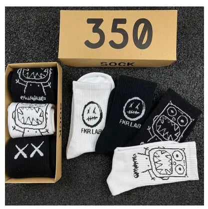 Japanese Cotton Hip Hop Socks - Cartoon Pattern (4 Pairs)