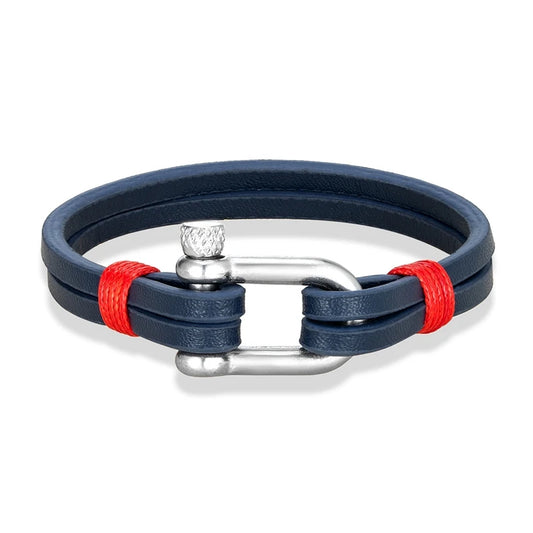 Nautical Double Strap Bracelet Stainless Steel Shackle Closure