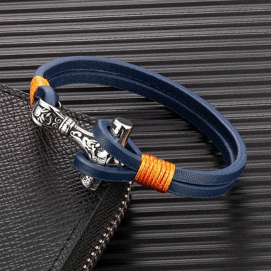 Men's Hammer Double Strand Blue Leather Bracelet